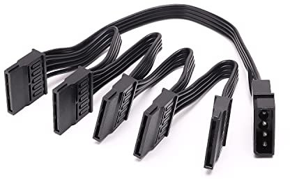 YieJoya Cable de alimentación IDE Molex de 4 pines a SATA de 15 pines, cable de alimentación grande de 4 pines macho a 5 x 15 pines SATA hembra, adaptador de alimentación para PC DIY