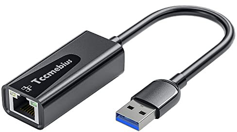 Tccmebius Adaptador Ethernet USB, USB 3.0 a 10/100/1000 Gigabit Ethernet LAN Adaptador de Red Compatible con Nintendo, MacBook, Surface Pro, Notebook PC con Windows7/8/10, XP, Vista, Mac (TCC-S30A)