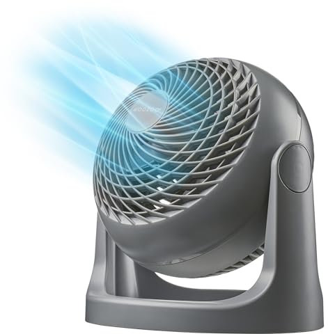 Iris Ohyama Woozoo Ventilateur de Table, 23㎡, Inclinaison verticale à 360°, Gris, 3 Vitesses, Silencieux, Portable, Idéal pour Chambre, Cuisine, Refroidisseur d'air, Puissant, Made in France, PCF-HE18