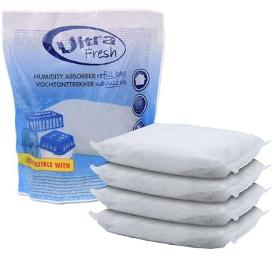 Confezione di 4 ricariche per deumidificatore Ultra Fresh da 450 g, ricarica per deumidificatore, per ambienti, granulato, bianco
