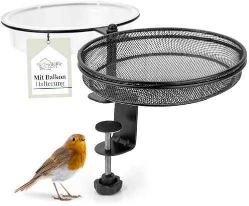 WILDLIFE HOME Vogelfutterspender mit Vogeltränke zum Aufhängen Balkon I 2in1 Vogeltränke mit Futterspender Futterstation für Wildvögel mit Metall Balkon-Halterung