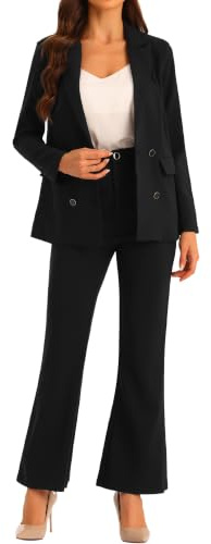 Allegra K Conjunto de traje de trabajo para mujer, 2 piezas, blazer con solapa y pantalones largos, Negro, M