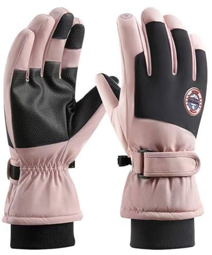 Guanti da Sci Invernali per Uomo Donna, Touch Screen Guanti da Neve, Guanti Invernali Termici, Guanti Sci Impermeabili Antivento, per Trekking Sci Guida Corsa Sportivi Pesca Snowboard (Rosa)