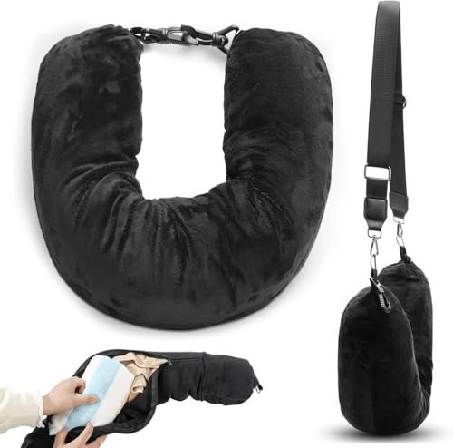 Nackenkissen Befüllbar, 80*18.5cm Reisekissen zum Füllen mit Kleidung, Wasserdicht Nackenkissen Befüllbar, Nackenkissen Flugzeug, Reisekissen für Zug Auto Büro Camping Reise Gadgets (Schwarz)