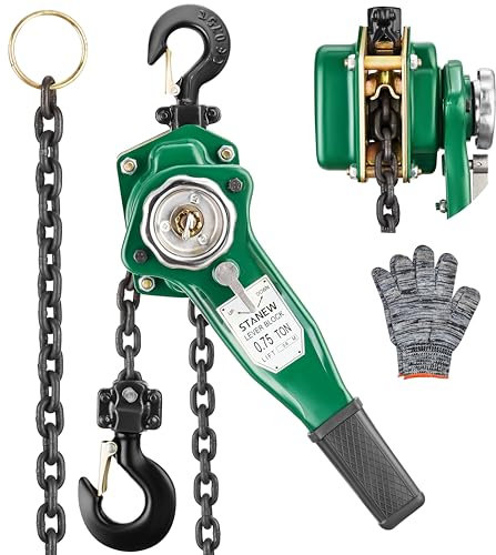 STANEW Polipasto de Cadena Manual, 0.75T, Cabrestante de Palanca Manual, Cadena G80, 2.8 m de Elevación Máxima, Polipasto industrial de Cadena