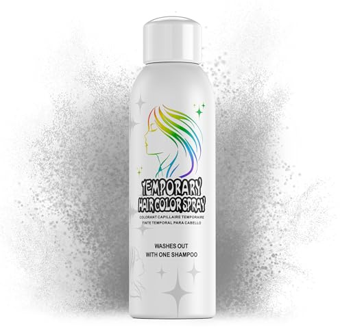 Gray Temporary Hair Color Spray for Adults Kids, Instant Silver Grey Colored Hair Dye Alternative, Non-Sticky, Gentle Formula, Washable Disposable, Party Cosplay Christmas Halloween, 150ml