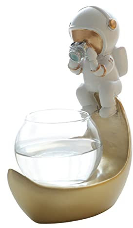 LIOOBO Pot De Fleurs Hydroponique en Verre Astronaute pour Bureau, Vase Décoratif Intérieur Transparent avec LED Lune, Fleur D'intérieur Moderne pour Décoration