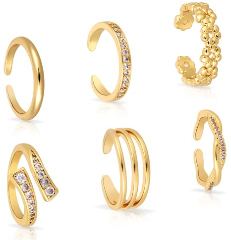 Mikovivi 6pz Anelli per le Dita Dei Piedi in Oro, 6 Stili di Anelli Aperti Regolabili Dita Dei Piedi Fiore Semplice Twist Tre Giri Eleganti Accessori Gioielli per Donne Estate Spiaggia Festa