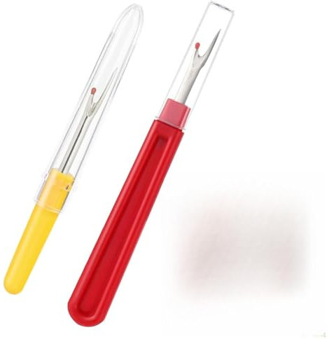2 separatori per cuciture, separatori per orli in plastica con lama in metallo, 2 misure, separatore per filo con cappuccio protettivo, kit per cuciture e orli, per cucito a mano, punto croce, fai da