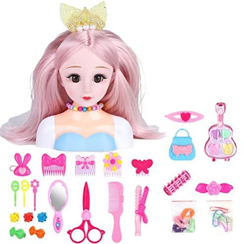 evhooe 25Pcs Hairdressing Makeup Dolls Hair Styling Model Doll Head Styling Playset Toys Hair Accessories Playset for Girls Children (A01) Orange