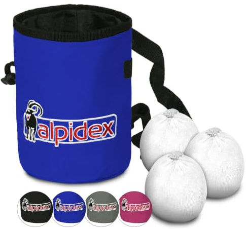 ALPIDEX Chalkbag 3 x Chalkboll 35 g Midjebälte Klättring Bouldering | Kritpåse, Boulderbag, Magnesiumpåse, Fleece, Dragsko, Gym, Inomhus, Utomhus, Justerbart, Färger