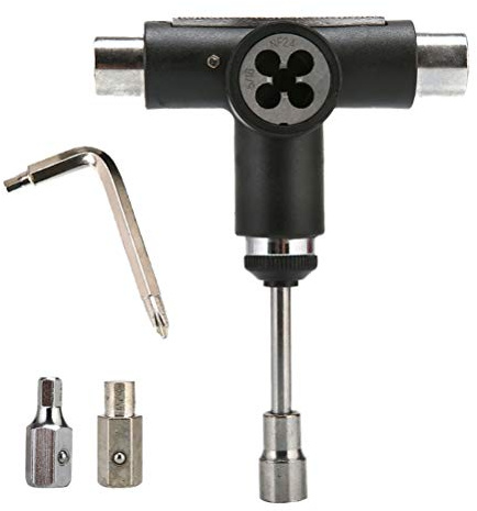 VORCOOL All-In-One Multifunctional Portable T-tool Skate Tools Set Skateboard Tool for Skateboards Longboards Mini Skateboards and Cruisers (Black)