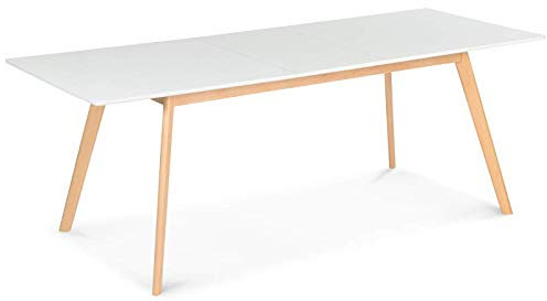 IDMarket - Skandinavischer Tisch, ausziehbar, rechteckig, Inga für 6-10 Personen, Weiß, 160-200 cm