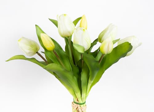 Seidenblumen Roß Tulpenbund Nature Real Touch 32x26cm mit 10 Blüten LM Kunstblumen künstliche Blumen Tulpen Latex … (weiß)