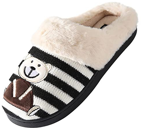 JOMIX Zapatillas Casa Mujer Invierno Calientes Pantuflas Cerradas con Peluche Felpa Lindas de Ositos Interior Exterior (Negro, 38)