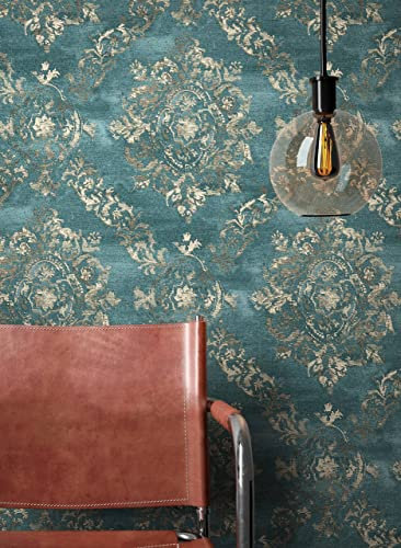 NEWROOM carta da parati Azzurre Ornamento Tessuto non Tessuto - Barocco Oro Splendore Glamour