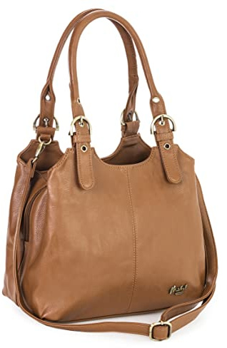 Mabel London Amelia Sac à main multi-poches pour femme avec une longue bandoulière Taille M, marron, Taille unique