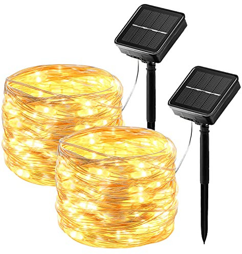 hangyiwei Luci Solari da Giardino Esterno, 17 m 150 LED Catena Luminosa Esterno Solare 8 Modalità Luci Esterno Decorative Per Cortile, Festa 2 Pacchi
