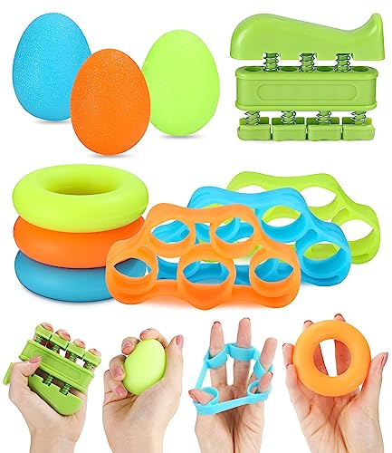Jissta 10 Piezas Fortalecedor de Agarre de Mano,Ejercitador de Manos, para Estirar Los Dedos,Bola De Muñeca,Entrenamiento Con Anillo De Agarre Manual Para Desarrollo Muscular,Hand Grip Para Músicos