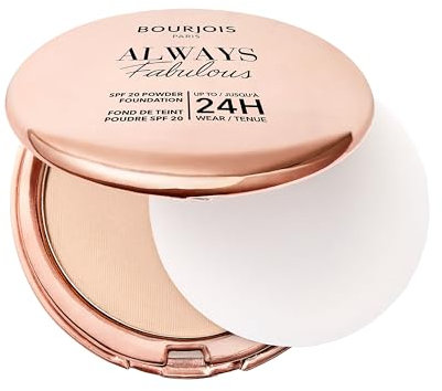 Bourjois Always Fabulous, 125 Ivory, Fondotinta compatto in polvere, Formula leggera, Lunga tenuta fino a 24 ore, SPF 20, Acido Ialuronico, Finish opaco effetto seconda pelle, 7 g
