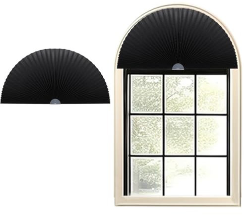 Cortina de ventana de arco Persianas plisadas de medio círculo Se adhieren sin herramientas Filtro de luz Cortinas de tela semicirculares Cortinas de tela fáciles de media luna sala de estar, 1 panel
