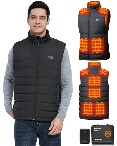 Hecusma Gilet Riscaldato Uomo con Batteria Inclusa 16000mAh 7.4V, Gilet Riscaldato Uomo Design Senza Luci, Gilet Riscaldato a Batteria per Attività All'aperto Caccia