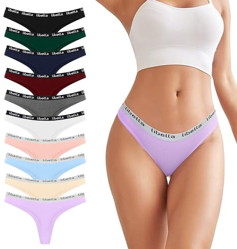 Uizuooy Thongs for Women Sports Waistband Thongs Women's Knickers Sexy Underwear for Women Soft Cotton Ladies Breathable Tanga Multipack 10 Pack UN1-M-10