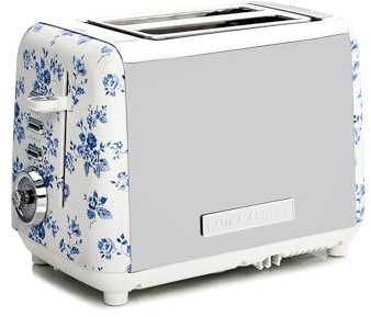 VQ Laura Ashley Tostapane Vintage 2 Fette - Riscaldamento Regolabili, Scongelamento e Modalità di Riscaldamento - Acciaio Inossidabile Tosta Pane con Croissant Scaffale Riscaldante - China Rose