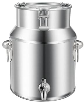 KELUNIS Edelstahl Luftdichte Milchkanne Mit Deckel Und Hahn Robuster Milcheimer Edelstahl Zur Verwendung in Ländlichen Und Häuslichen Küchen,9L