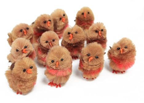 Bright Ideas Mini Fluffy Christmas Robins. PK12 4.5cm Brown and Red Christmas Robins. Perfect for Christmas Crafting, Kids and Adult decorative Crafting Projects. BI8500.