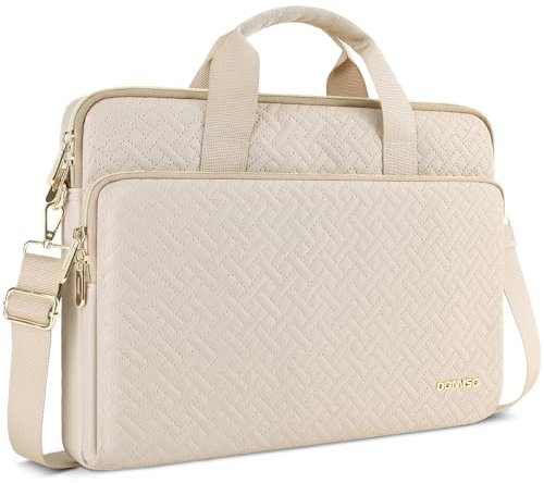 DOMISO 14 Zoll Laptoptasche Notebook Tasche Laptop Hülle mit Schultergurten Wasserdicht Prägewerbe mit Goldenem Reißverschluss für HP, Dell, Asus Notebook,Beige