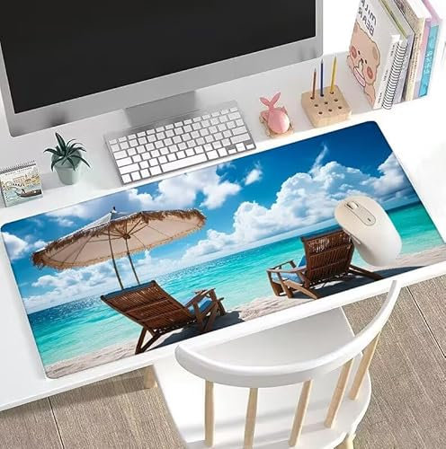 Tapis de Souris Bord De La Mer Tapis de Souris Gamer XXL 1600x800x3mm Gaming Accessoire, Tapis de Souris Chaise Tapis Souris Résistant à l'eau avec Base en Caoutchouc antidérapant, Deco Bureau W5-522