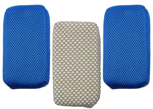 3 st biltvättssvampar 15 x 8,9 x 4 cm dubbelsidig nät bilsvamp ultramjuk repfri biltvätt svamp för tvätt av bilar, cykel, hem, kontorsutrymmen, bilsvamp