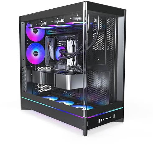 MONTECH HS02 Pro, Boîtier PC ATX, PC de Jeu, Haut débit d'air, Disposition réversible, Panneau Avant en Verre trempé incurvé Robuste, 5 Ventilateurs ARGB PWM pré-installés, Design encastré, Panneaux