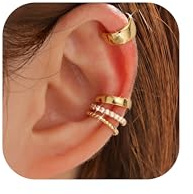 ADRAMATA 4 Paires Ear Cuff Manchettes d'Oreille pour Femme - Boucle Oreille Sans Trou, Hypoallergénique Boucles d'Oreille à Clip en Or/Argent pour Cartilage, Ajustable Faux Piercing Oreille