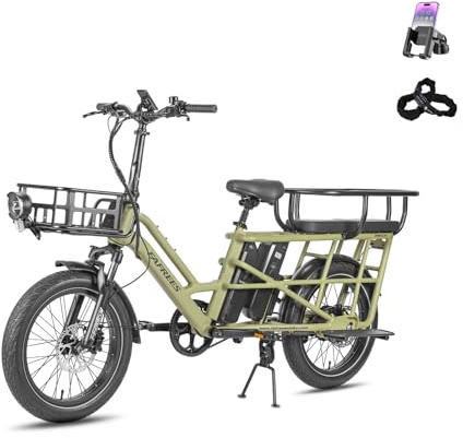 Fafrees FF20 CUV Bici Elettrica Pieghevole Pedalata Assistita, Ebike Uomo Donna Doppia Batteria (48V 24AH) Lunga Autonomia, Bicicletta Elettrica da Città (Sedile posteriore per 2 bambini, Verde)