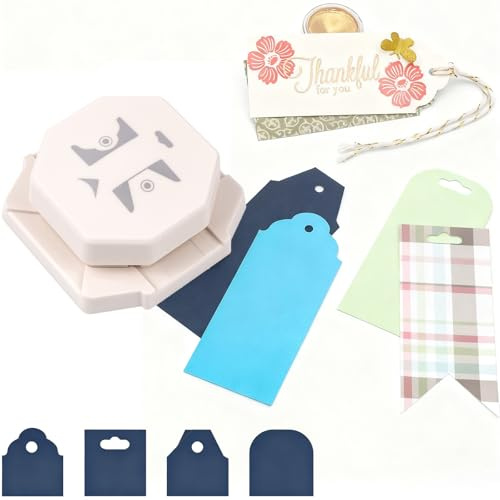 4-in-1 Tag Punch for Paper Crafts, 2026 New Gift Tag Marker Punch, 4cm/3cm/2cm Label Corner Punches for Crafting, 4 Shapes Card Making Arts Corner Cutter DIY Projects, Photo,Cards, Scrapbook Pages