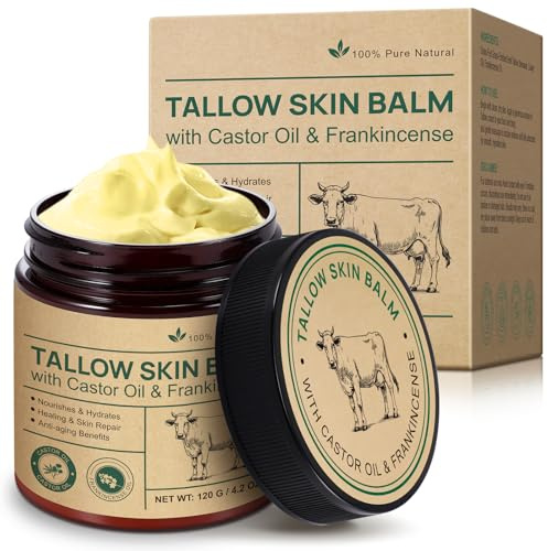 Beef Tallow Crema Bio – 100% grassfed manzo sebo per la cura della pelle, con olio di ricino e olio di incenso, viso e corpo, idratante per tutte le pelle