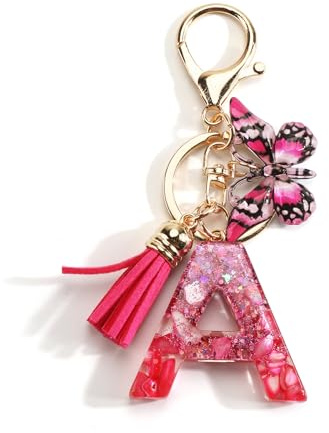 Porte-clés pour femme avec initiales en résine, pendentif tassel et papillon, bijou de sac élégant, cadeau collègue, accessoires charms pour sac à main, superbe porte clef maman anniversaire