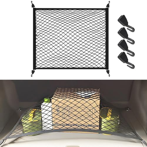 Lansls Red Maletero De Coche, Red Maletero Coche con 4 Ganchos 80×60cm Puede Extender a 160×120cm Almacenamiento Fija Red para Maletero, para SUV, Carro, Furgón y Camión
