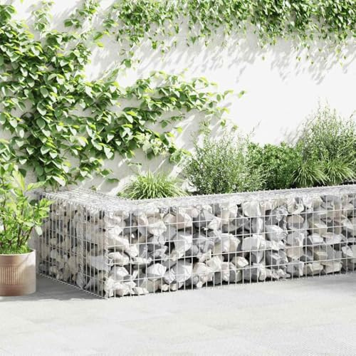 Parete per gabbioni con copertura in acciaio zincato, 300 x 30 x 50 cm, robusto muro di supporto per giardino, paesaggio, frangivista