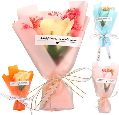 LIFKOME Bouquet di Fiori di Sapone Romantici con Gypsophila Conservata Set da 4 Pezzi in Colori Misti Decorazione Profumata per Regali di Matrimonio Compleanni e Festa della Mamma