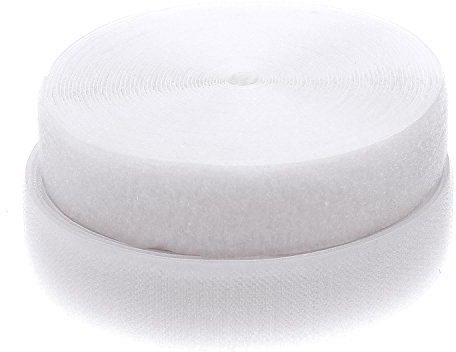 TUKA 25 m x 50 mm kardborrband för sömnad (25 m fleece och 25 m krokband), 50 mm brett kardborreband, baksida ej självhäftande, extra stark vidhäftningsförmåga fleece och krokar, vit TKB5030 vit