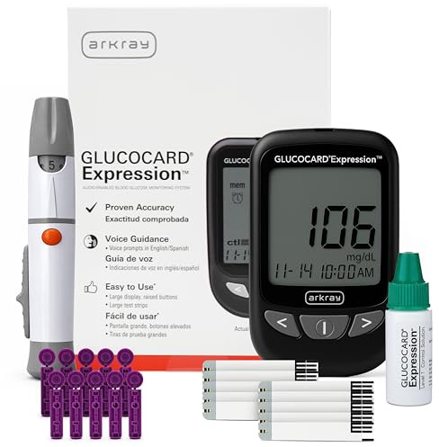 ARKRAY GLUCOCARD Expression Blood Glucose Monitor Kit – Audio-Enabled, Auto-Code Blood Glucose Monitoring System - Includes 10 Test Strips, 10 Lancets, 1 Lancing Device & 1 Bottle Control Solution