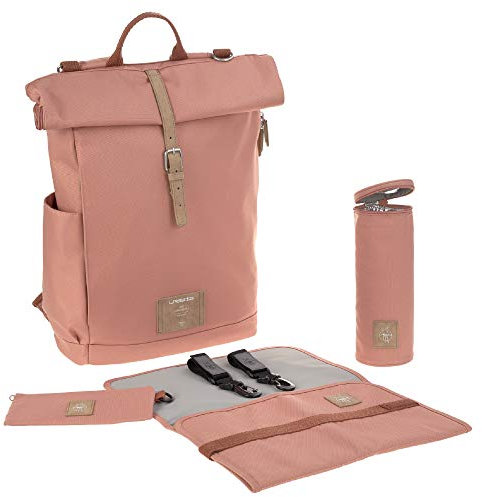 LÄSSIG Wickeltasche, Wickelunterlage, Kinderwagenbefestigung, Flaschenhalter nachhaltig produziert/GRE Rolltop Backpack, Braun (Cinnamon)