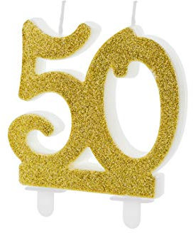 PartyDeco Geburtstagskerze Glitter Gold - 10 cm | Ziffer ''50''