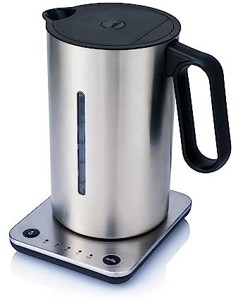 Wilfa Svart Format Wasserkocher / 1,25 Liter / 2.200 Watt/manuelle Temperaturregelung 40 bis 100 Grad/mit Warmhalte-Funktion/isolierter Doppelwand-Wasserkocher (silber)