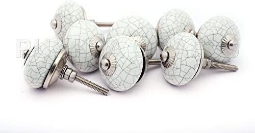 PUSHPACRAFTS Lot de 8 boutons de porte ronds en céramique craquelée - Style vintage - En céramique peinte à la main