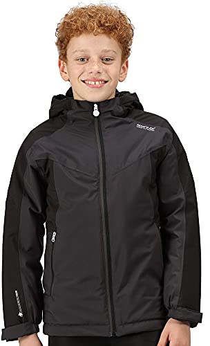 REGATTA, Highton II Enfant Veste de marche chaude matelassée imperméable à capuche, Mixte enfant Gris cendré/noir (Ash/Noir), 5-6 Ans