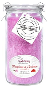 Candle Factory Mini Jumbo Duftkerze aus pflanzlichem Stearin im hitzebeständigen Glas der Marke Weck®, ca. 70h Brennzeit, Duft: Pfingstrose & Himbeere